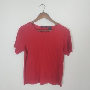 Reference Point Pointelle Top Women's Medium Red Short Sleeve Ribbed Casual